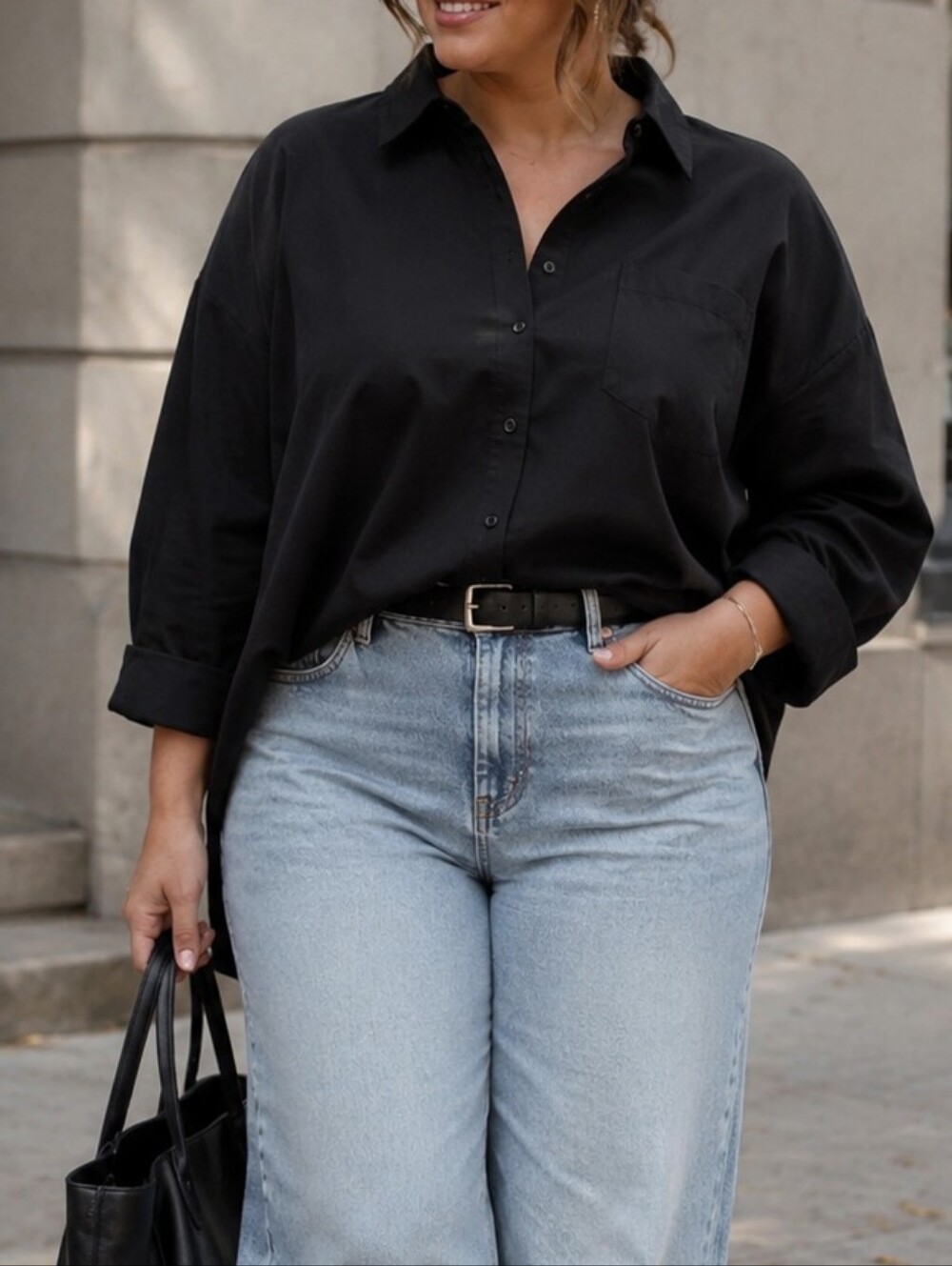 NWT Kuwalla Black Relaxed Button-Down Shirt Oversized Minimalist Collared Blouse